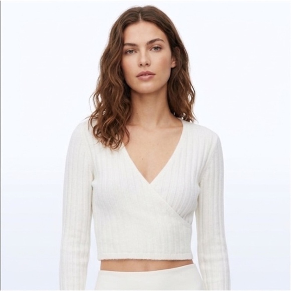 Urban Outfitters Cross Over Ribbed Cropped Sweater